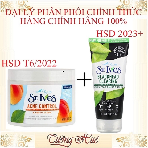 Bộ Tẩy Da Chết St. Ives Acne Control 283g và Tuýp Rửa Tẩy Da Chết 170g ( Nhiều mùi lựa chọn )