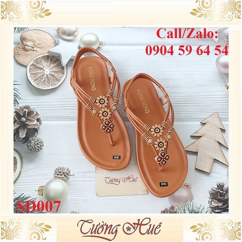 [Ảnh Thật 100%] Sandal Nữ Xỏ Ngón Quai Đính Hoa Đế Bệt - SD007