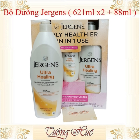 Bộ Dưỡng Thể Jergens Dành Cho Da Khô Extra Dry Skin Moisturizer - 621ml x2 + 88ml