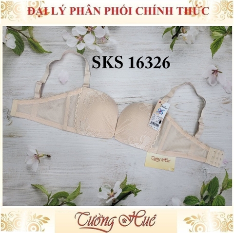 Áo lót nữ Darlin SKS 16326 Không Gọng Mút Mỏng Ren Xẻ V Sâu Phối Lưng Lưới Bảng Vừa 3 Móc Cài.