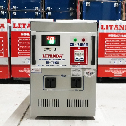 Ổn Áp LiTanda 7.5KVA Dải 150V-250V 1 Pha SH-7500 II Đời Mới Đồng Hồ Số