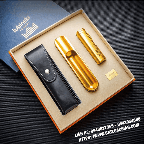 Hộp đựng xì gà Lubinski, Set Cigar + Bật lửa + Gạt tàn + Đục - YJA 80010