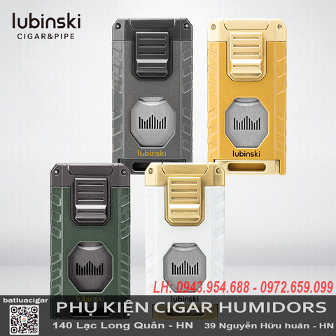 Bật Lửa Khò 3 Tia Lubinski YJA-10062 Chính Hãng – Tích Hợp Kéo Cắt, Đục Lỗ, Gác Cigar, Que Thông – Sang Trọng, Đa Năng, Bền Bỉ