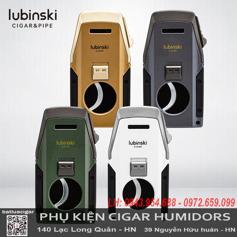 Bật lửa khò cigar Lubinski YJA-10067 chính hãng – 2 tia lửa, tích hợp dao cắt & đục cigar, nhỏ gọn, sang trọng