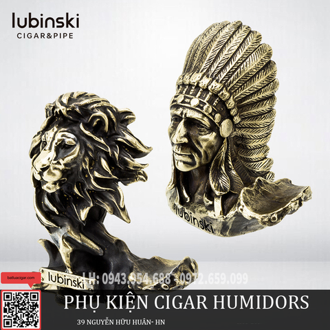Gác điếu xì gà chất liệu đồng, hình sư tử và thổ dân
