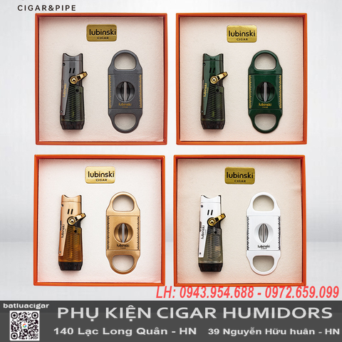 Bộ Bật Lửa và Cắt Cigar Chữ V Lubinski YJA-80029 | Khò 1 Tia, Đa Chức Năng, Chính Hãng