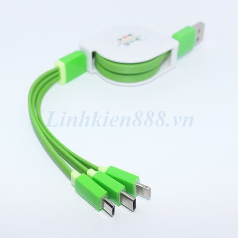 Cáp USB 3 trong 1 MicroUSB Iphone Type-C màu xanh lục