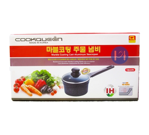 Korean Cookqueen 16cm Marble-Coated Nonstick Induction-Base Pot With Handle (Glass Lid)