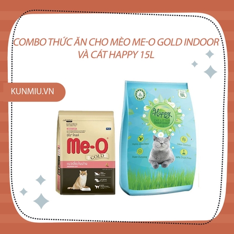 Combo thức ăn cho mèo Me-o Gold Indoor và cát happy 15L