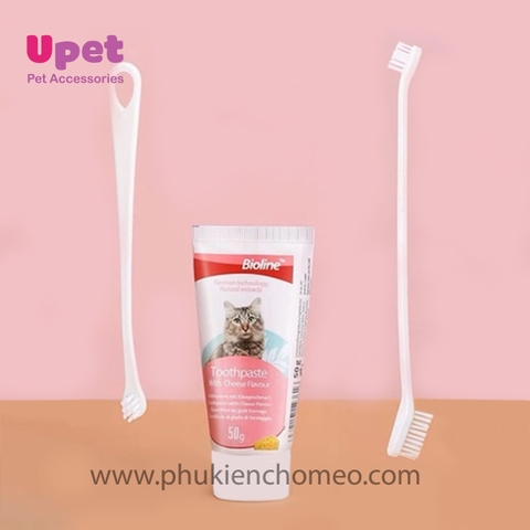 Bộ Kem Đánh Răng Cho Mèo Vị Phô Mai - Bioline 50g