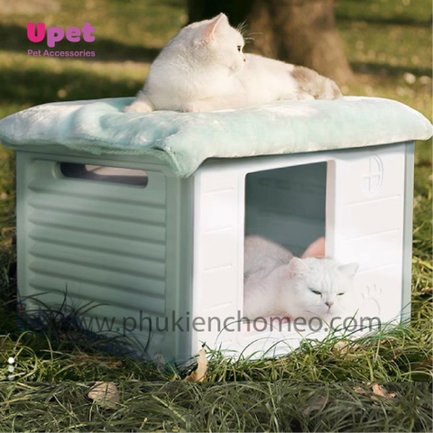 Nhà nhựa hình chữ nhật cho chó mèo che mưa, nắng 2 size