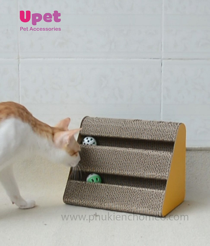 Đồ chơi cào móng Carton cho mèo Hình tam giác 2 tầng - 2 banh - Tặng kèm catnip (Cỏ Mèo)