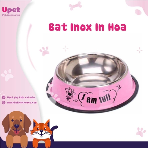 Bát Inox In Hoa 18 – Bát Ăn Thú Cưng Chống Trượt, An Toàn, Thẩm Mỹ Cao