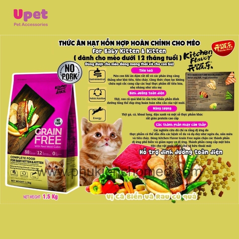 Thức ăn hạt cho mèo con và mèo mẹ cho con bú Kitchen Flavor 1.5kg  vị CÁ BIỂN VÀ RAU CỦ QUẢ