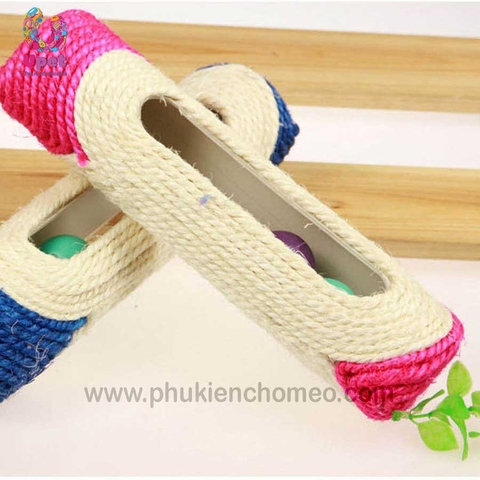 Ống cuộn bằng thừng kèm 3 bóng cho mèo, đồ chơi cào móng bện thừng bền chắc cho mèo