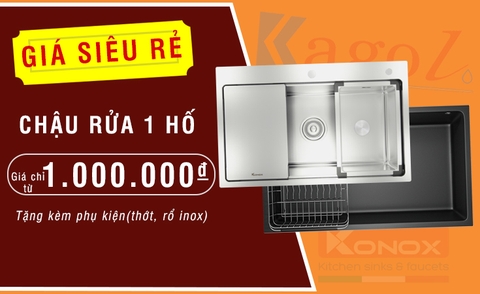 Chậu rửa bát 1 hố giá siêu rẻ: chỉ từ 1 triệu đồng tại Bếp Kường Thịnh