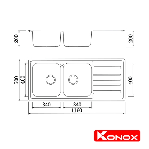 Chậu rửa bát Konox KS11650 1D - Bàn phải