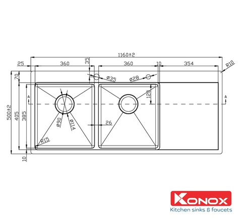 Chậu rửa bát Konox KN11650TD - bàn trái