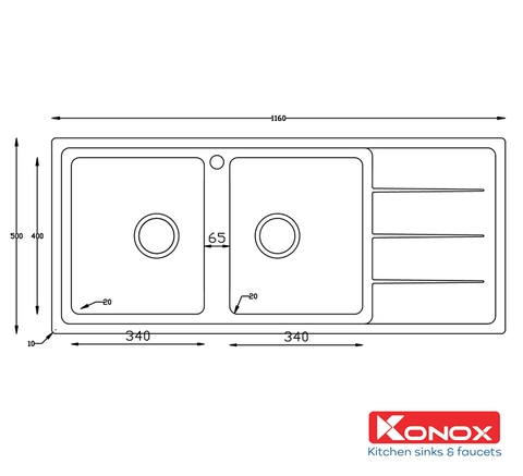 Chậu rửa bát Konox Beta 1160