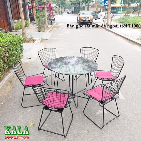 Bàn ghế sắt mặt đá ngoài trời T1000 Bàn ghế sắt mặt đá ngoài trời T1000