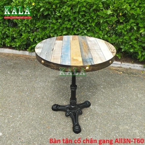 Bàn tân cổ chân gang mặt 3D tròn 60cm Bàn tân cổ chân gang mặt 3D tròn 60cm