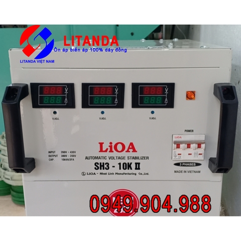 Ổn Áp Lioa 10KVA 3 Pha SH3-10K II Dải 260V-430V Mới 100% Đồng Hồ Led