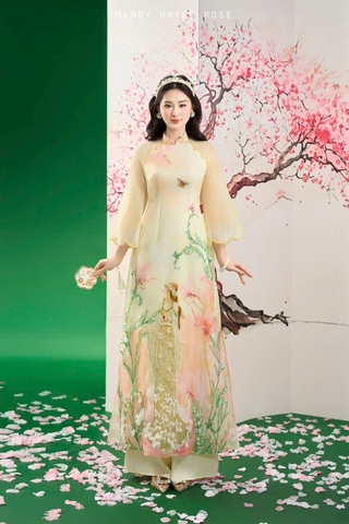 Áo Dài Cách Tân Voan Tơ In 3D Xinh Xắn