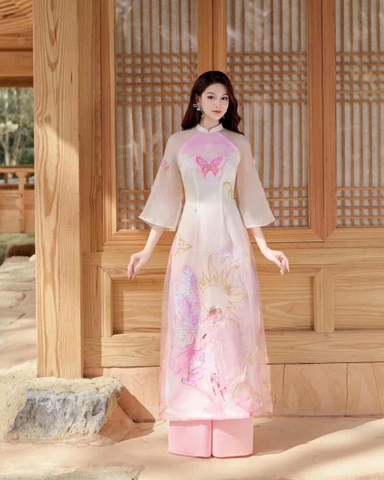 Áo Dài Cách Tân Voan Tơ In 3D Xinh Xắn