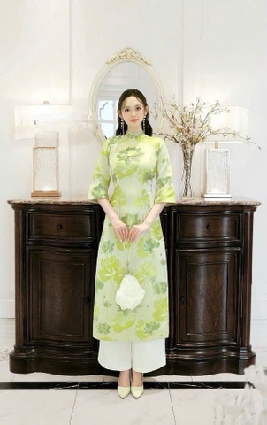 Áo Dài Cách Tân Vải Tơ In Hoa 3D Ngọt Ngào