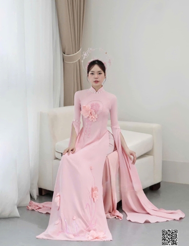 Áo Dài Cô Dâu Lụa Cao Cấp Xẻ Tay Thời Trang