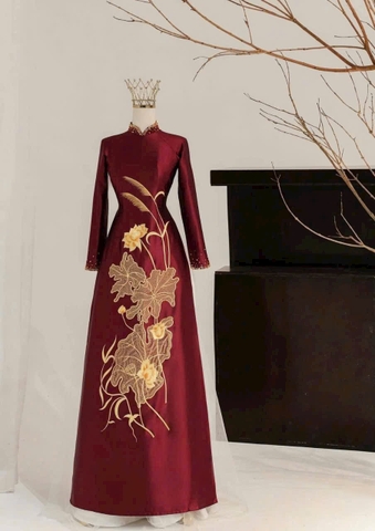 Áo Dài Bà Sui Lụa Cao Cấp Thêu Sen Sang Trọng