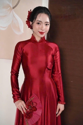 Áo Dài Cô Dâu Lụa Cao Cấp Đính Đá Cách Điệu