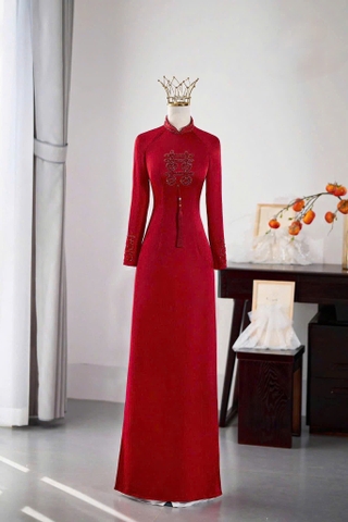 Áo Dài Cô Dâu Lụa Cao Cấp Đính Hỷ Sang Trọng