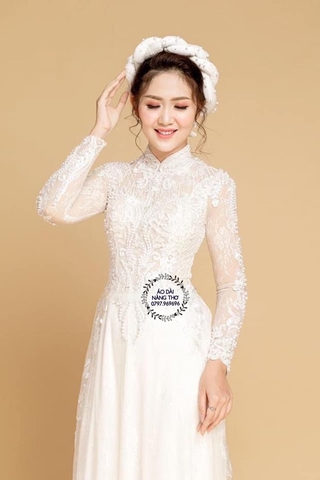 ÁO DÀI CÔ DÂU MÀU TRẮNG MAY SẴN