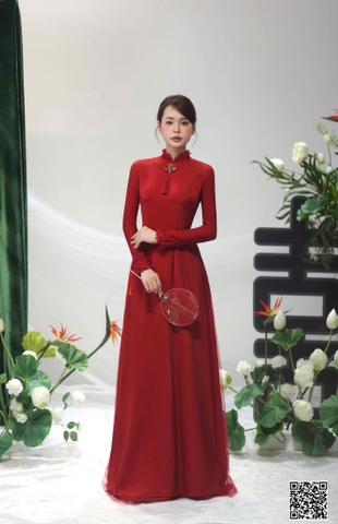 Áo Dài Cô Dâu Lụa Cao Cấp Đính Đá Cách Điệu