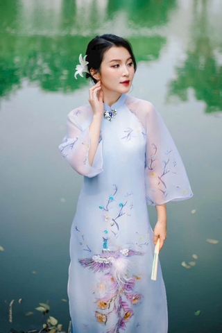 Áo Dài Cách Tân Voan Tơ In 3D Xinh Xắn