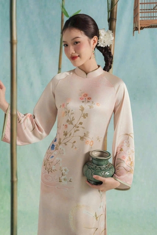 Áo Dài Cách Tân Lụa In 3D Họa Tiết Trẻ Trung