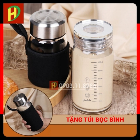 Chai Thủy Tinh Có Thang Chia Vạch Chịu Nhiệt Tốt Có lọc chặn trà Dung tích 300ml - 400ml - 500ml Tặng kèm túi