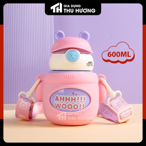 Bình giữ nhiệt Cute, Bình giữ nhiệt siêu nhân, chibi, thỏ, gấu dễ thương inox 316, có ống hút, có dây đeo