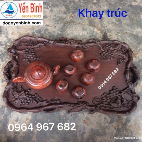 Khay trà trạm trúc nho + ấm chén 1