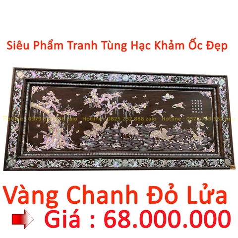 Tranh Tùng Hạc Khảm Ốc Vàng Chanh Đỏ Lửa