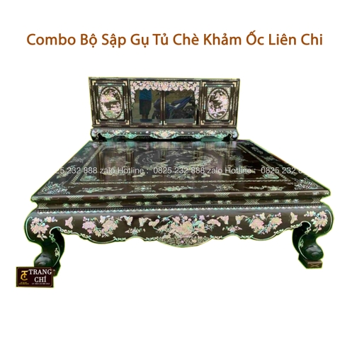 Combo Bộ Sập Gụ Tủ Chè Khảm Ốc Liên Chi Hàng Đẹp  1