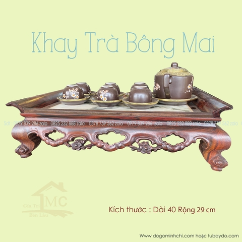 Khay Trà Gỗ Chạm Khắc Bông Mai