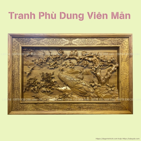 Tranh Gỗ Chạm Kênh Bong Cảnh Phù Dung Viên Mãn