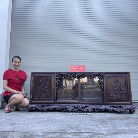Tủ Chè Gụ Chạm Tùng Trúc Hồng Mai