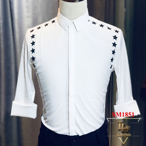 Áo sơ mi nam trắng in hình ngôi sao SM1851