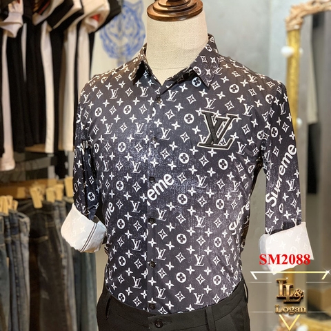 Áo sơ mi nam họa tiết hoa văn LV SM2088 ôm body cực đẹp