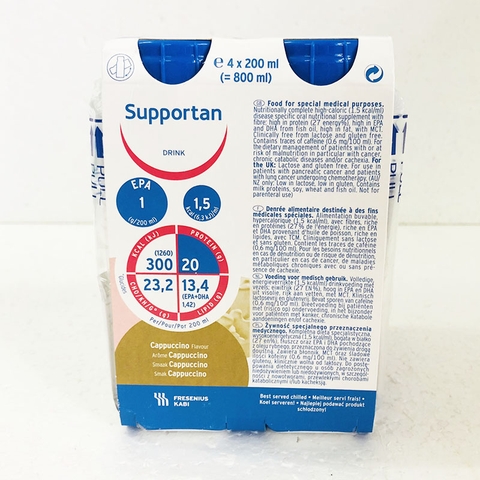 Sữa Supportan Drink Cappuccino 200ml cho Bệnh Nhân Ung Thư, Tiểu Đường Lốc 4 chai-HỖ TRỢ PHÍ SHIP TỚI 30K KHI MUA TỪ 2 LỐC