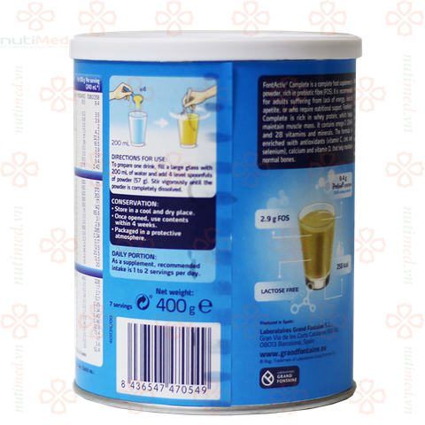 Sữa bột FontActiv® Complete 400g - Sữa cho người ốm yếu, mệt mỏi, phẫu thuật- hỗ trợ tới 30k phí vận chuyển cho đơn hàng từ 5 hộp trở lên