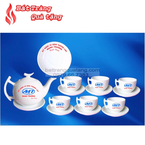 Bộ ấm chén in logo dáng bưởi cành